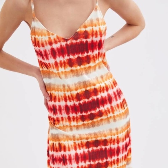 Zara Midi Dress Medium Red Orange Tie Dye Slip Sundress - Picture 12 of 13